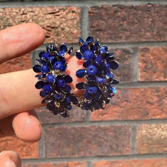 Anthropologie Blue and Gold Floral Earrings - Picture 9 of 9